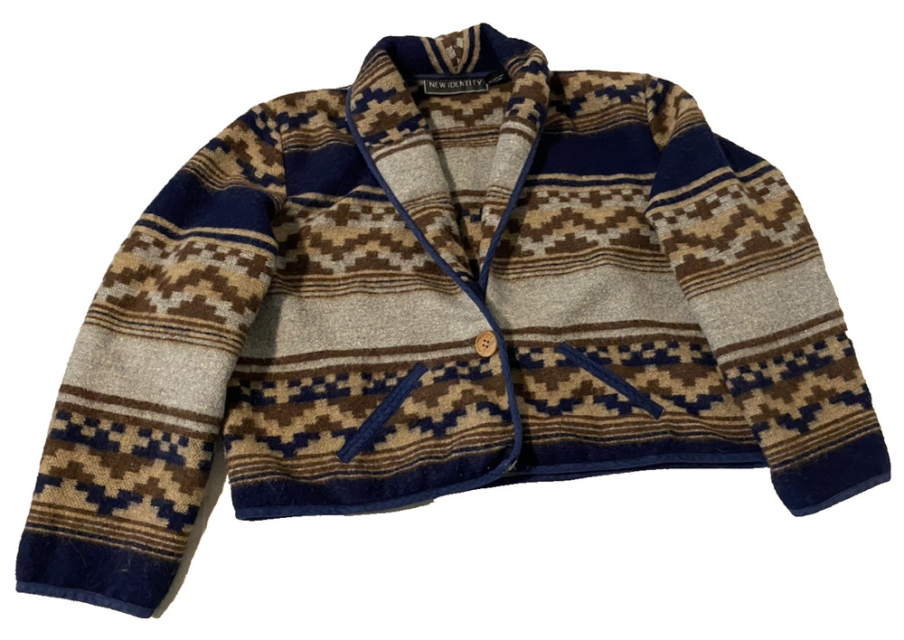 New Identity Womens Wool Blend Aztec Western Cropped Jacket Size XL Boho Cowgirl